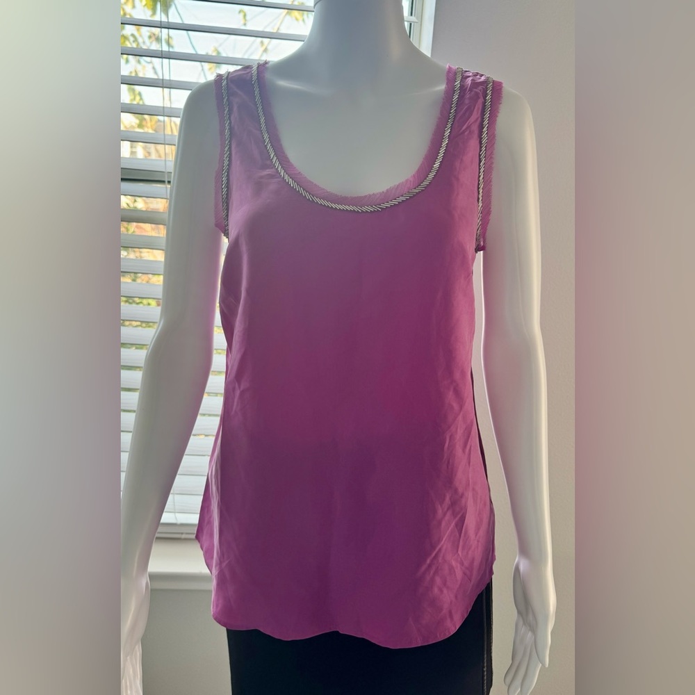 LOFT Sleeveless 100% Silk Top With Embellished Neck Size XS. NWT